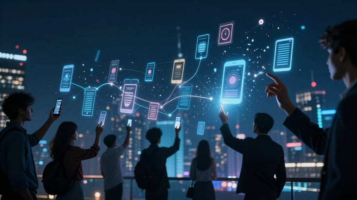 People engaging with modern digital interfaces